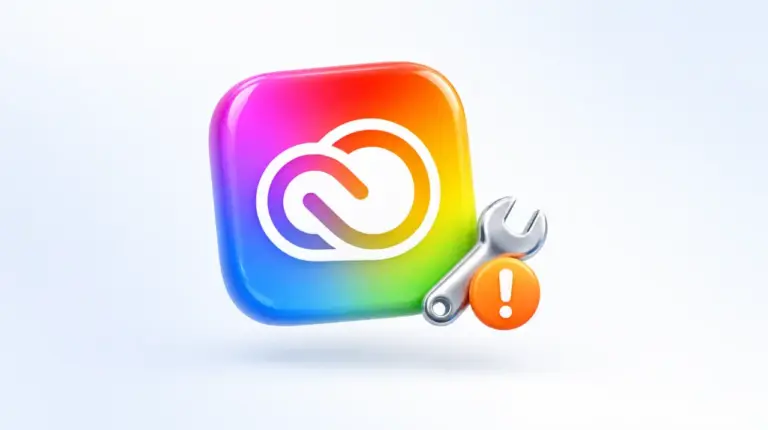 Значок Adobe Creative Cloud с гаечным ключом и знаком предупреждения