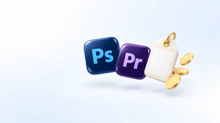Иконки Photoshop и Premiere Pro, ценник и монеты