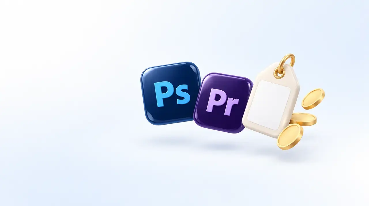 Иконки Photoshop и Premiere Pro, ценник и монеты